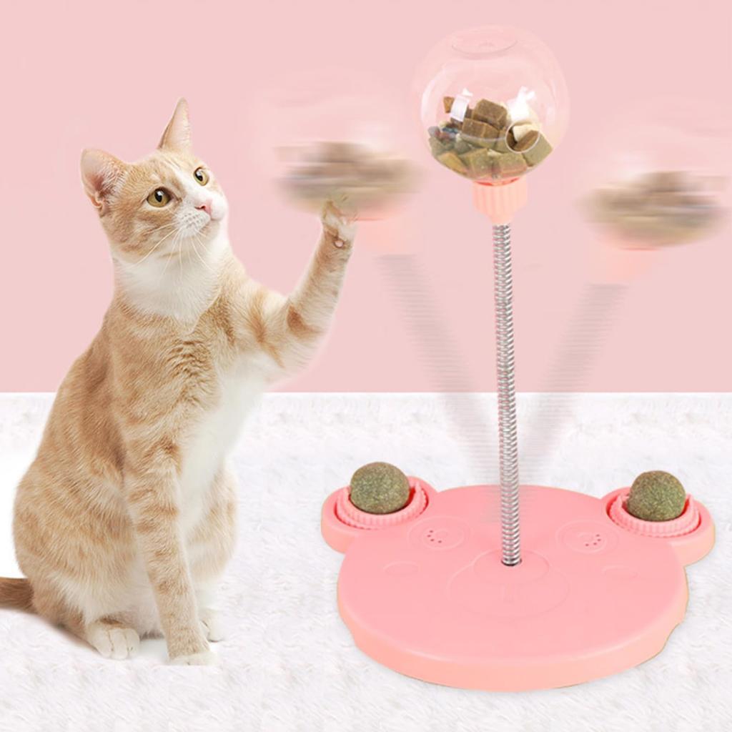 Cat Food Toy, Cat Circle Track Toy, Leaky Food Design, Sturdy Construction, Plastic Cat Treat Dispenser Toy (Pink)