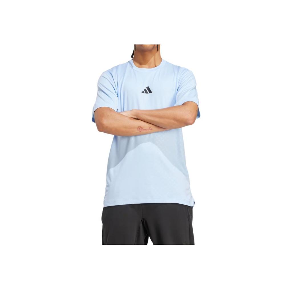 Adidas Slim Fit Crew Neck Short Sleeve T-Shirt Men Tops Blue JV9713