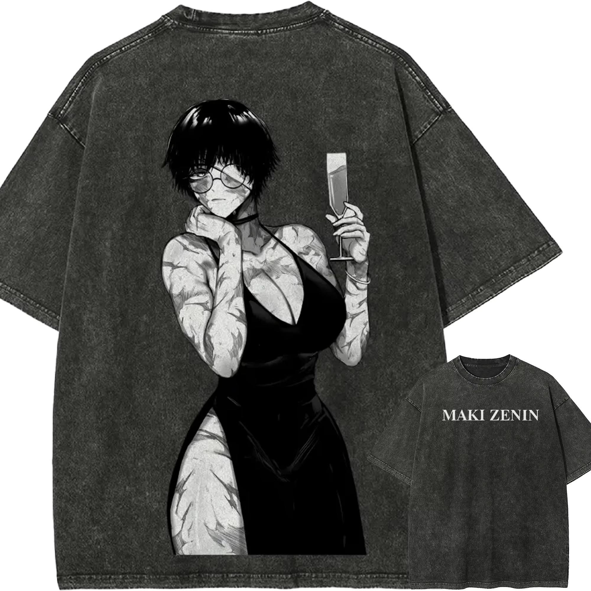 

Maki Zenin Tshirt Jujutsu Kaisen Sexy Dress Tee Vintage Washed Oversized Retro Anime Harajuku Men Streetwear Graphic Clothes M
