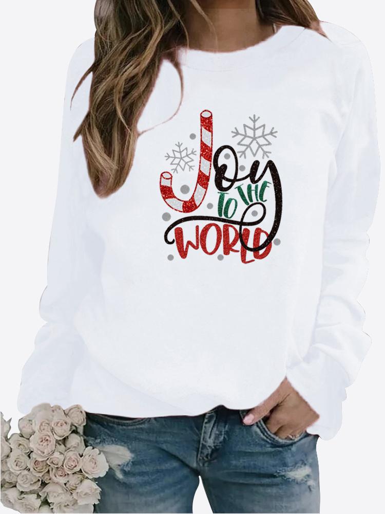 Women's Autumn and Winter Plush Clothing Printed Casual Sportswear Long Sleeved Top T-shirt Women's Round Neck Sweater Pullover