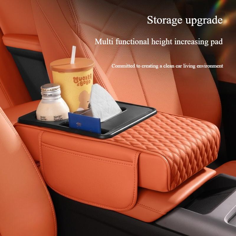 Multi-Functional Car Armrest Box Pad Height Increasing Pad Center Armrest Tissue Box Storage Bag Water Cup Holder