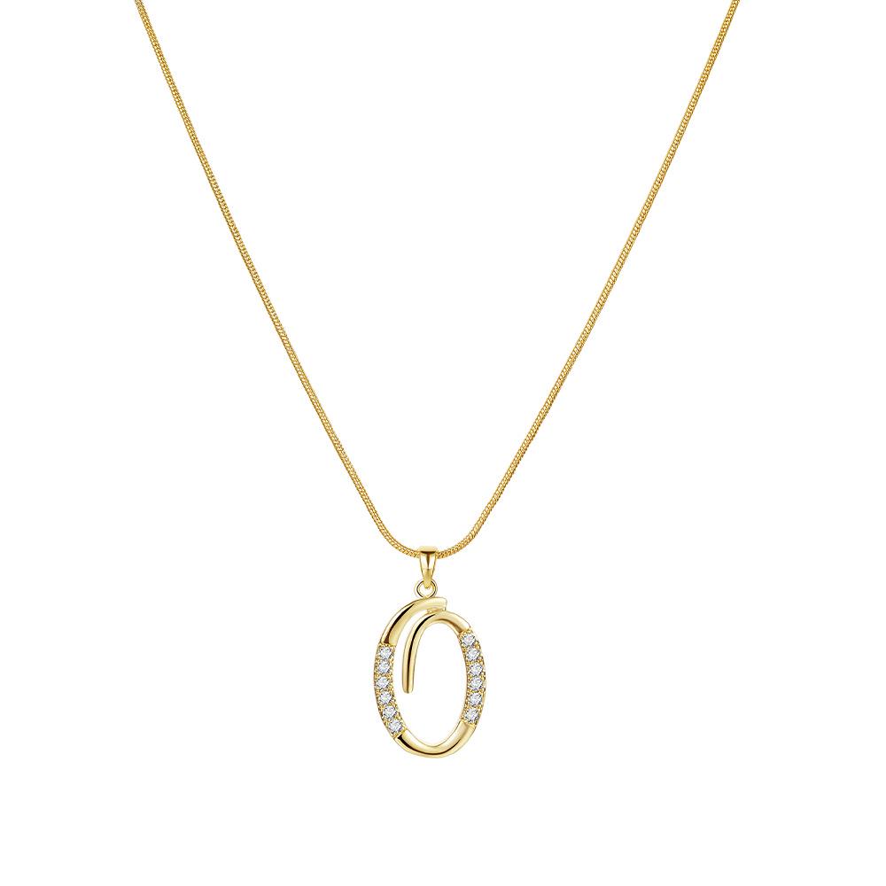 "Elegant 26-Letter Zircon Inlaid Gold Snake Chain Necklace"
