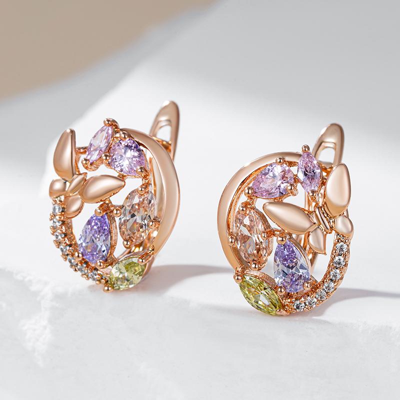 Fashion  Rose Gold Color Butterfly Earrings For Women Colorful Natural Zircon Accessories Party Cute Wedding Jewelry