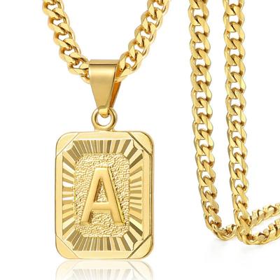 Stainless Steel Letter Necklace for Women Men Gold Color Charm Alphabet Initials Pendant 3mm Cuban Link Chain
