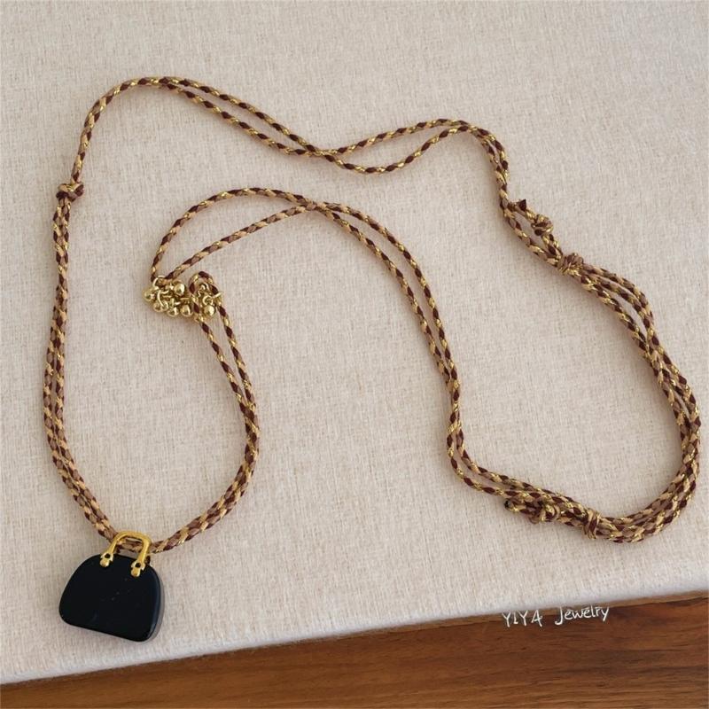 Unique Bohemian Design Handcrafted Rope and Tigers Eye Stone Chokers Bag Necklace Lightweight Comfort for Everyday Wear Gift