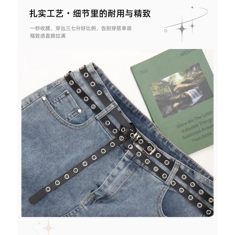 Womens PU Double Layer Thin Belt With Alloy Pin Buckle Y2K Streetwear Fashion Accessory Casual Outfits