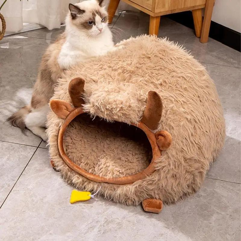 Pet Soft Winter Warm Caves Cat Cave Beds For Indoor Cat Nest Semi-Enclosed Dog Tent Bed With Cover Kitten Small Animals Nests