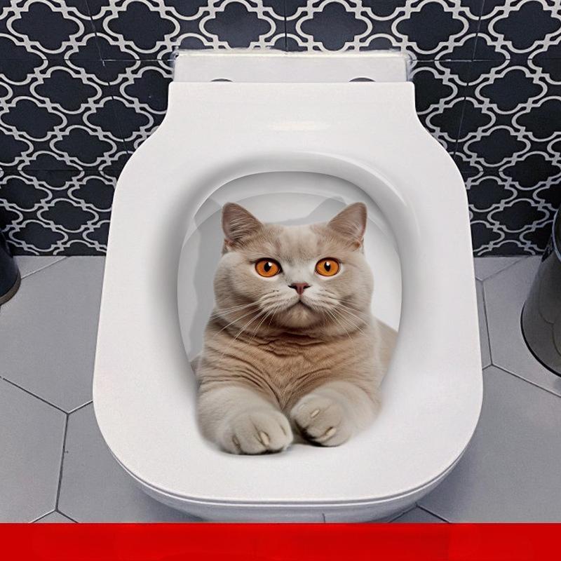 3D Cat Toilet Stickers Wall Stickers Toilet Toilet Cover Decoration Renovation Self-adhesive Wall Stickers