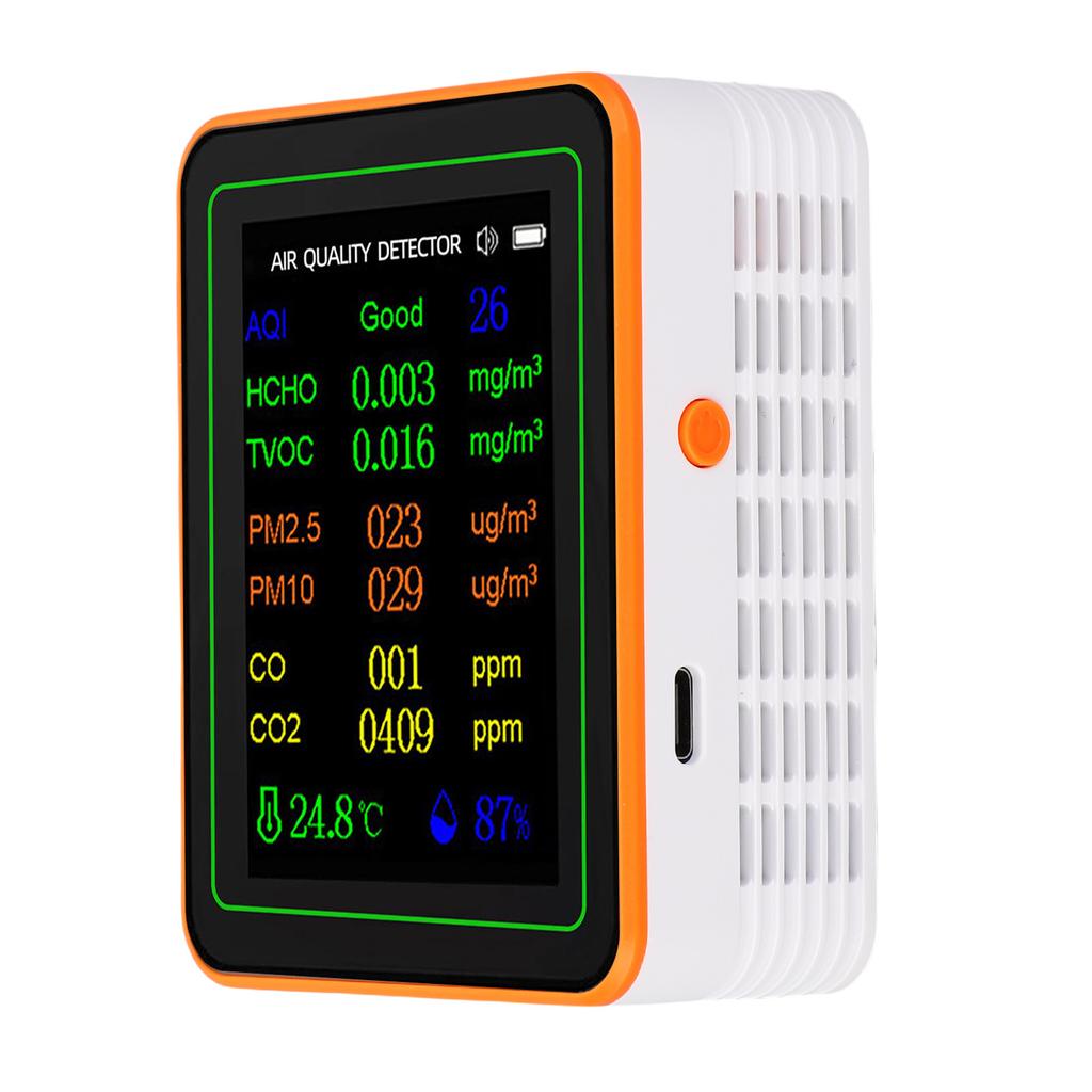 12 In 1 Air Quality Tester CO2 HCHO TVOC PM2.5 PM10 Temperature Humidity TFT Screen Rechargeable Air Quality Meter