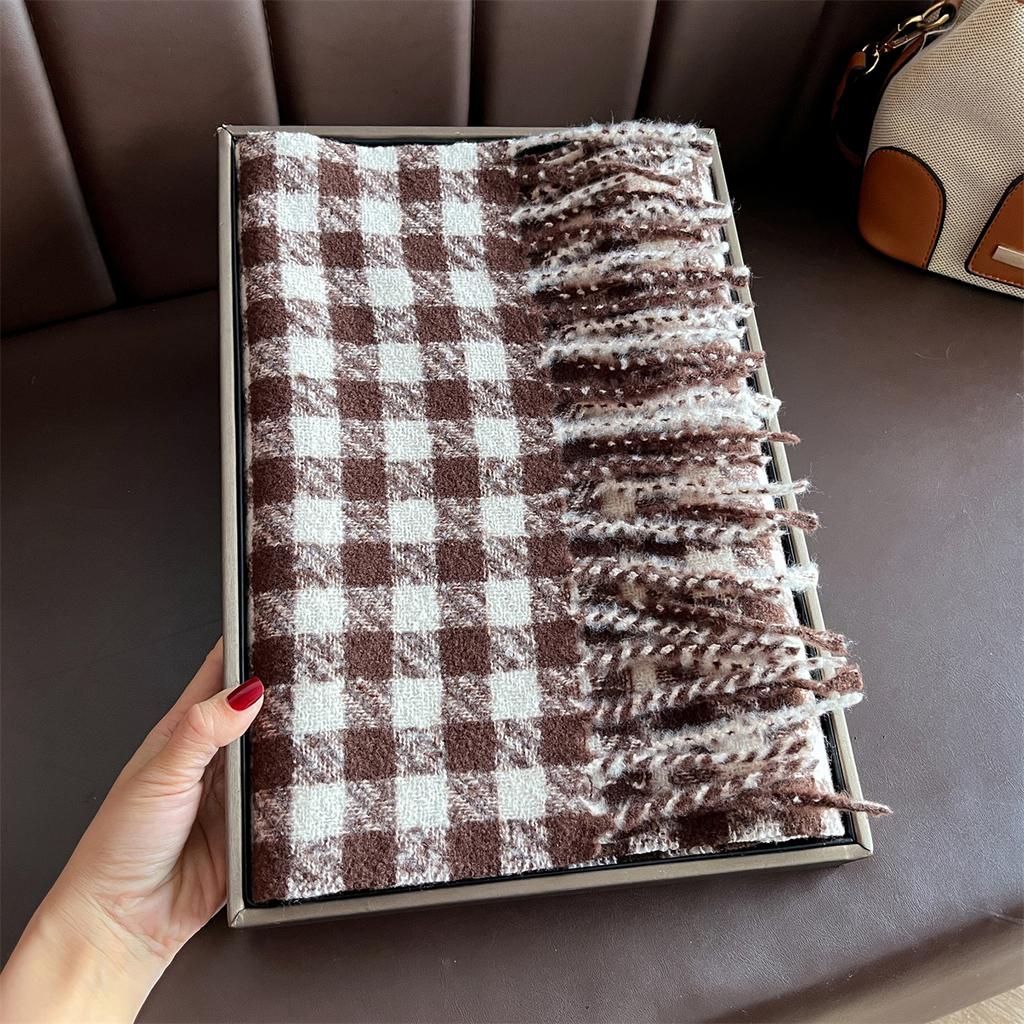 New Elegance Women Plaid Print Scarf Winter Warmer Pashmina Two-Sided Scarves Female Shawls Thick Blanket Wraps Foulard
