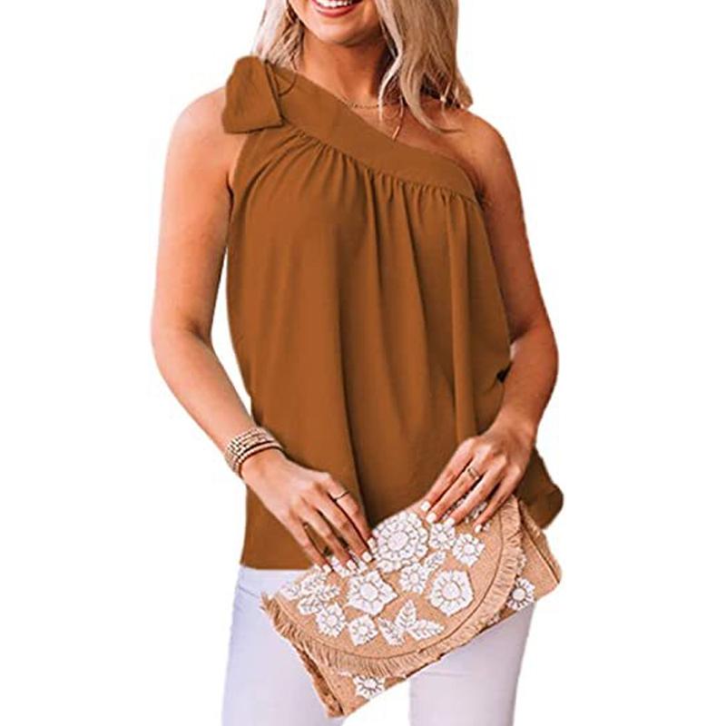 

Женская летняя новая асимметричная майка на одно плечо с открытыми плечами, облегающий топ 2XL коричневый