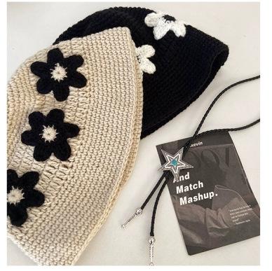 Handmade Knitted Hat Bucket Hat Women's Wool Hat Cold Hat Autumn and Winter Niche Fisherman Pile Hat