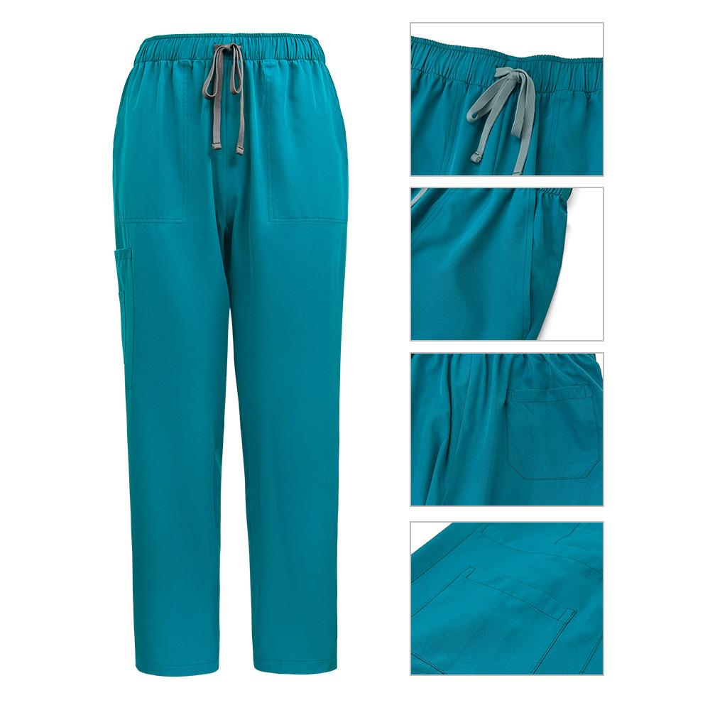 Stand-up Collar Zipper Doctor and Nurse Work Uniform Surgical Gown Straight Pants Solid Color Suit