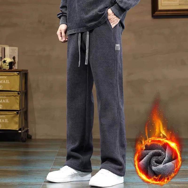 Winter Thick Velvet Sports Casual Pants Spring and Autumn Winter Corduroy Pants Men's Straight Leg Sweatpants