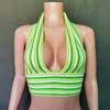 Women's Summer Striped Deep V Backless Strappy Top