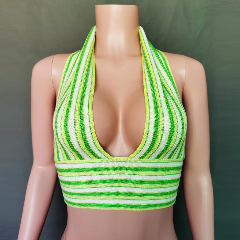 Women's Summer Striped Deep V Backless Strappy Top