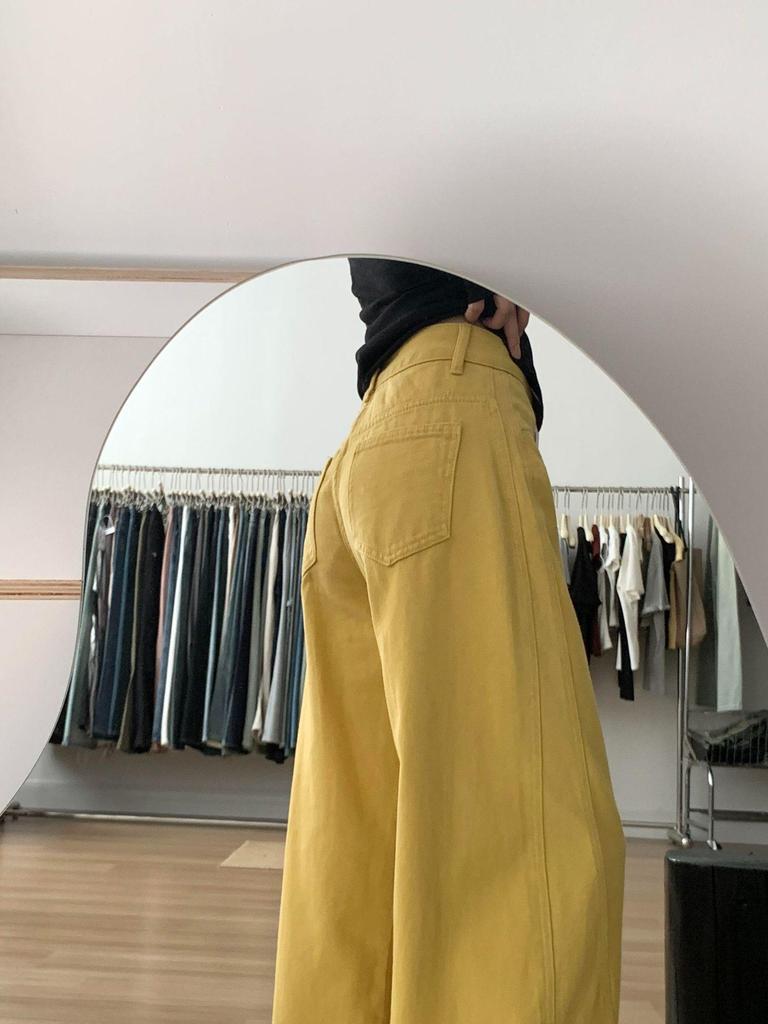 High Street Yellow Wide-Leg Jeans for Women - Trendy, Loose Straight Fit
