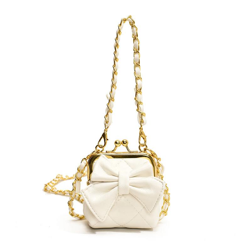 Stylish Princess One Shoulder Bag For Kids Chic Quilted Solid Color With Bow Design