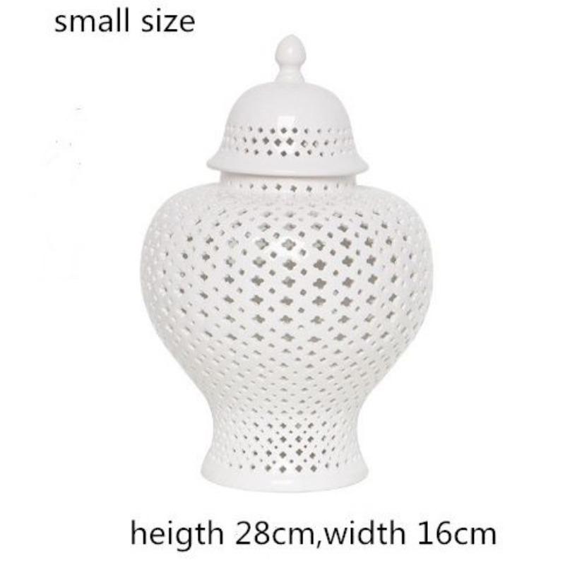 European White Hollow Ceramic Vase with Plum Blossom Carving Decorative Jar Tabletop Dried Flower Vase Indoor Craft Decoration