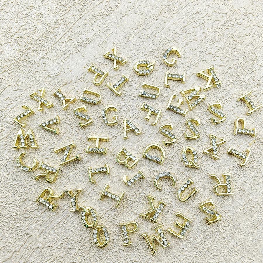 Cross Alloy Rhinestone Nail Art: 26 English Letters, Super Shiny Metal Stickers