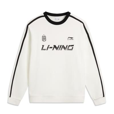 LiNing Bequemes Einfaches Vielseitiges Rundhals-Fleece Lockeres Lässiges Warmes Sweatshirt Unisex Sweatshirt Off-White AWDVC87-1