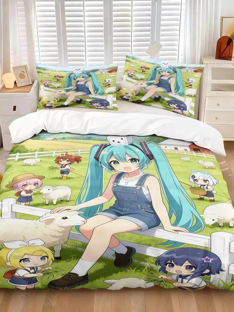 Hot Anime beautiful girl Hatsune Miku Balinese Duvet Cover Set Bedding with 1-2 Pillowcases Room Teens Bedroom Decor Fans Gift