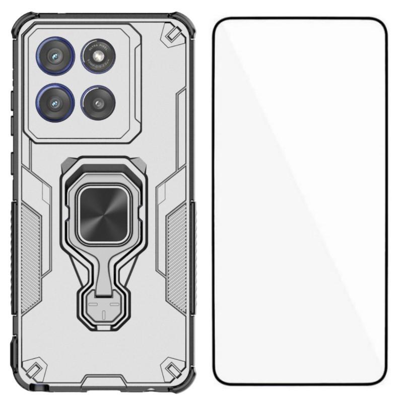 For Motorola Edge 60 Stylus 5G Phone Case WANLONFENG PC TPU Back Cover Kickstand with Tempered Glass