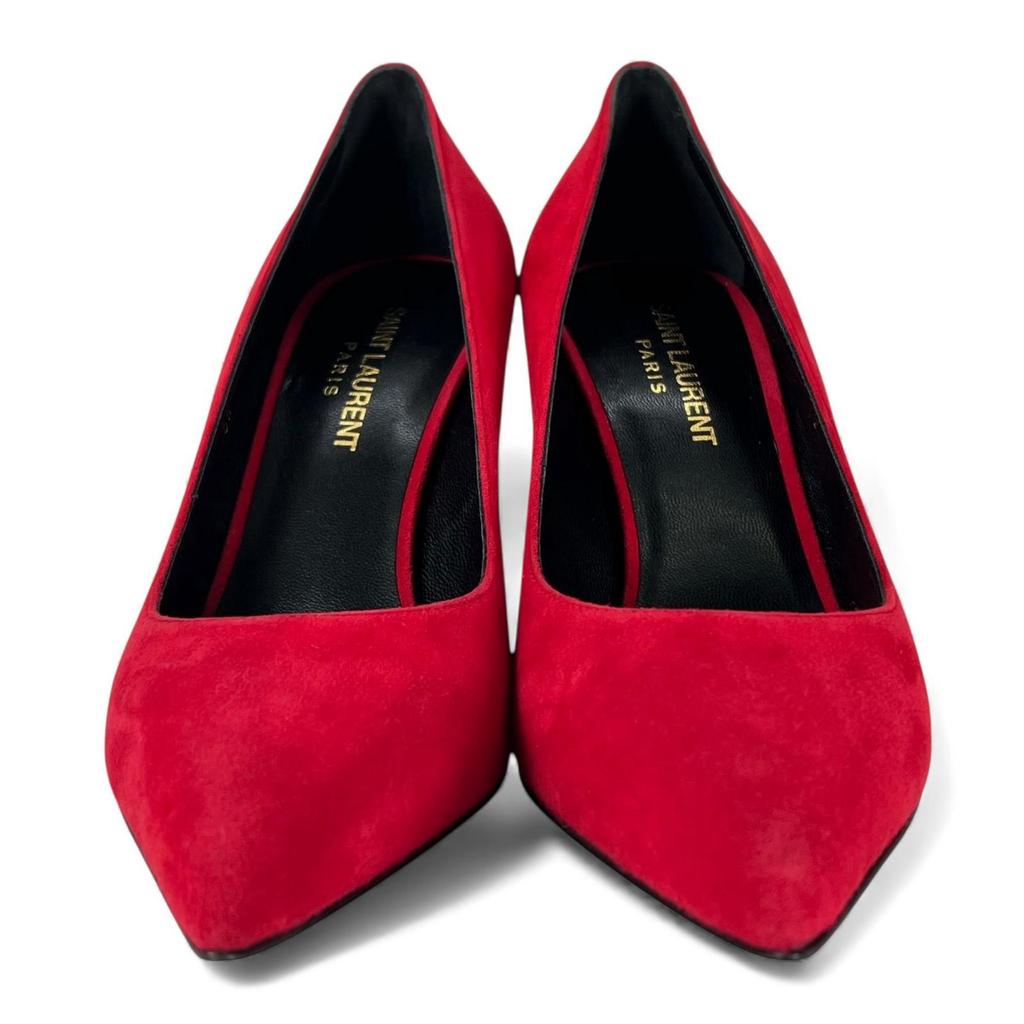Pristine SAINT LAURENT Pumps Pointed Toe Stiletto Heels Red Suede Leather 37.5 Used