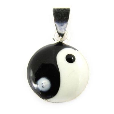 [J5253] - Silver Pendant 'Yin Yang' Black White - 10 Mm