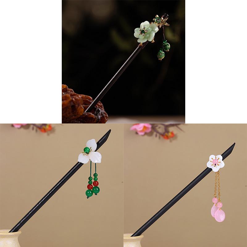 Ancient-Style Wooden Hairpins with Tassels - Chinese Hanfu Hair Accessories for Women