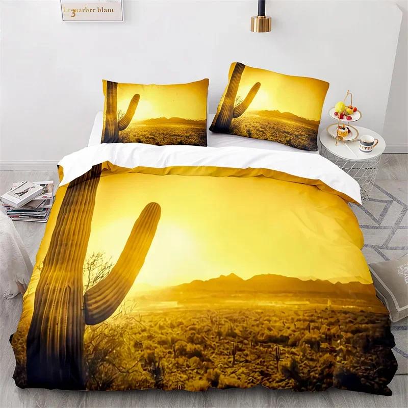 Cactus Duvet Cover Tropical Desert Plant Queen Comforter Cover Mountain Sunrise Bedding Set Microfiber Quilt Cover For Kids Teen