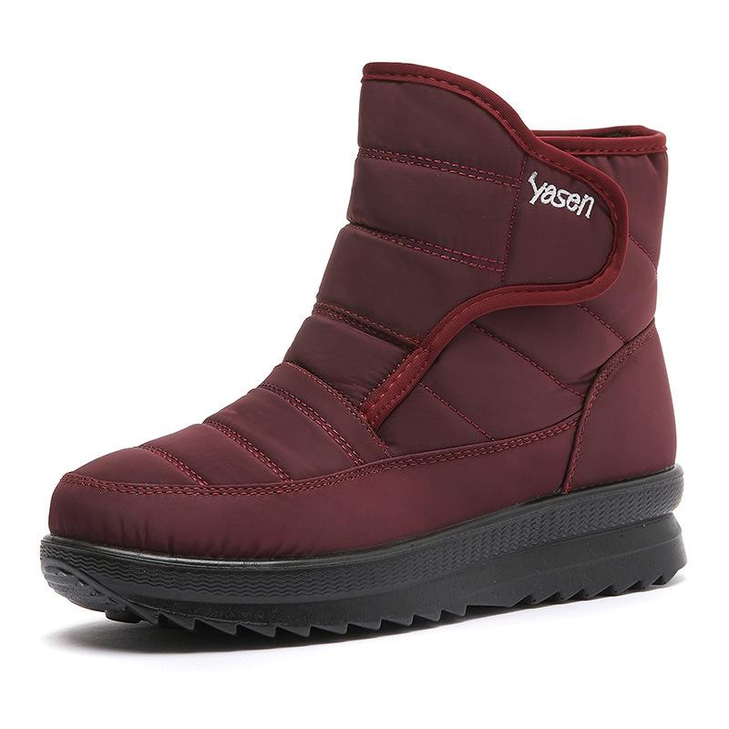 

Женские зимние теплые сноубутсы с высоким голенищем, на подкладке из искусственного меха, водонепроницаемые ботильоны, нескользящая уличная обувь, на молнии, для пеших прогулок, альпинизма, спортивные ботинки 35 красный