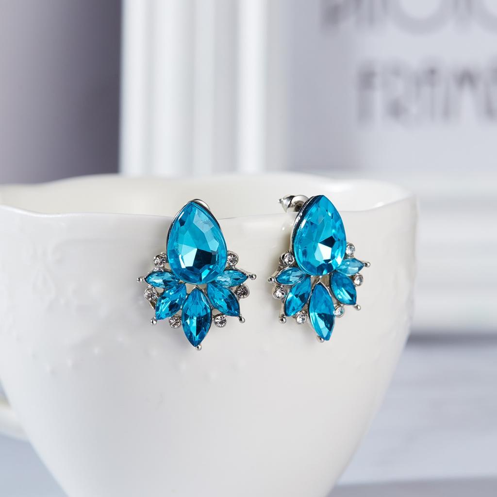 Fashion Classic Full Crystal Waterdrop Leaf Stud Earrings For Women Men Elegant Dainty Rhinestone Flower Earring Wedding Jewelry