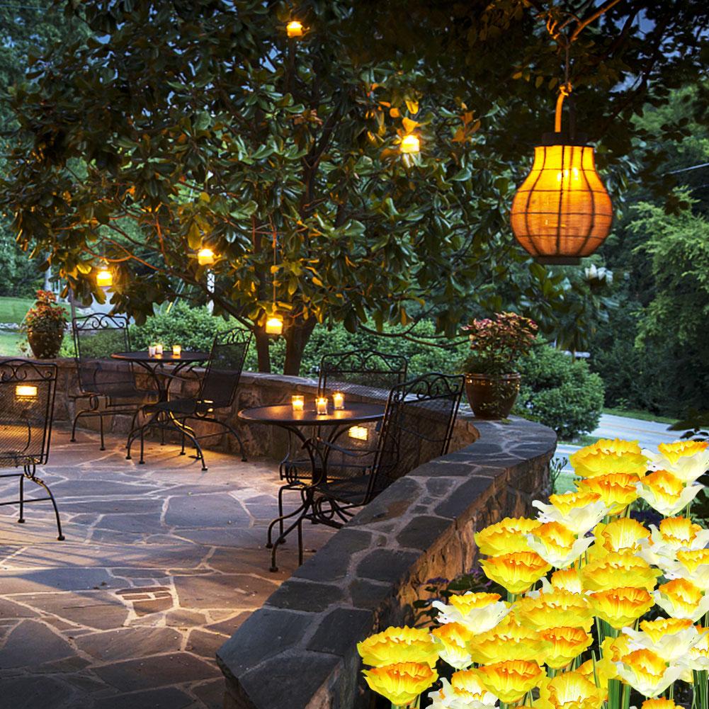 Outdoor Solar Powered LED 4 Daffodil Flowers Lights Lamp for Garden Patio Backyard Decoration
