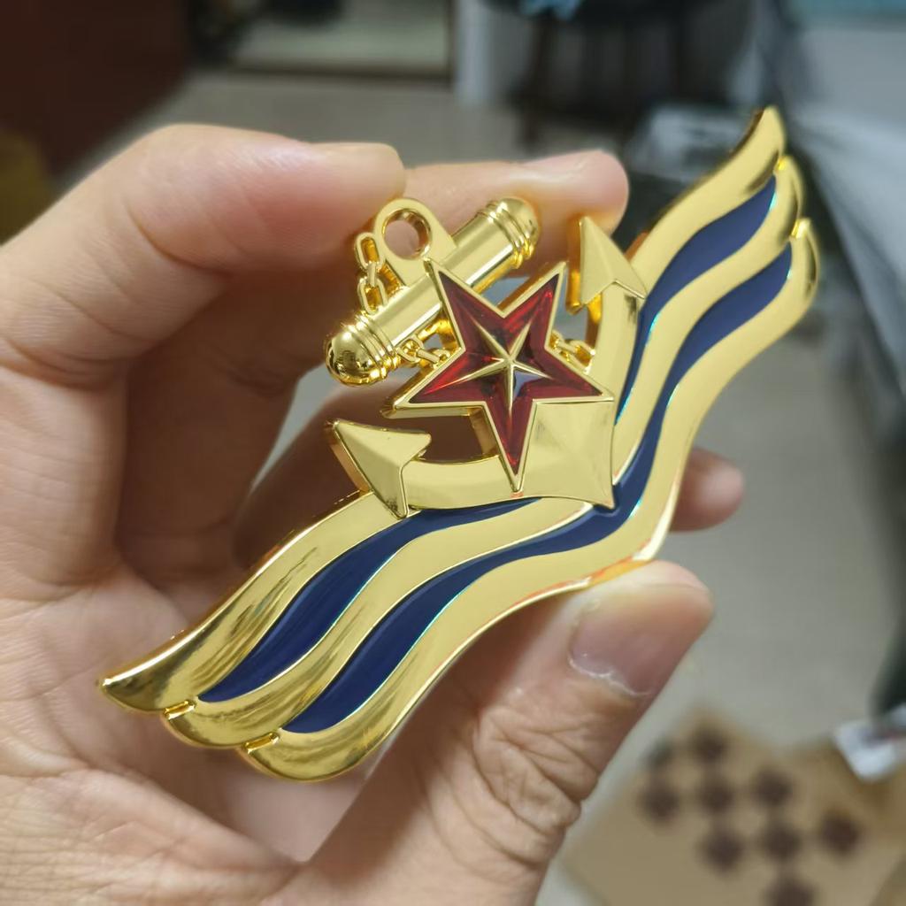 Navy-themed red five-pointed star ship anchor car emblem 3D metallic wing car sticker personalized body decoration badge