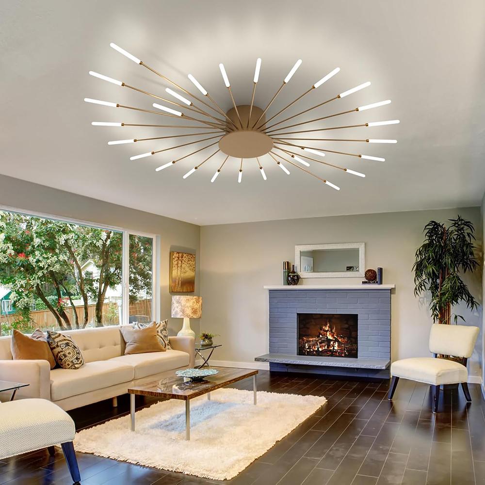 Gold 28 Heads Non Dimmable Pendant Lights Creative Fireworks Design Chandelier Modern Ceiling Light for Living Room Exhibition Hall Bedroom
