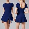 Russian Yoga Skirt Jumpsuit: Elegant, Stretchy, Anti-Exposure Tennis Sportswear with Faux Two-Piece Design