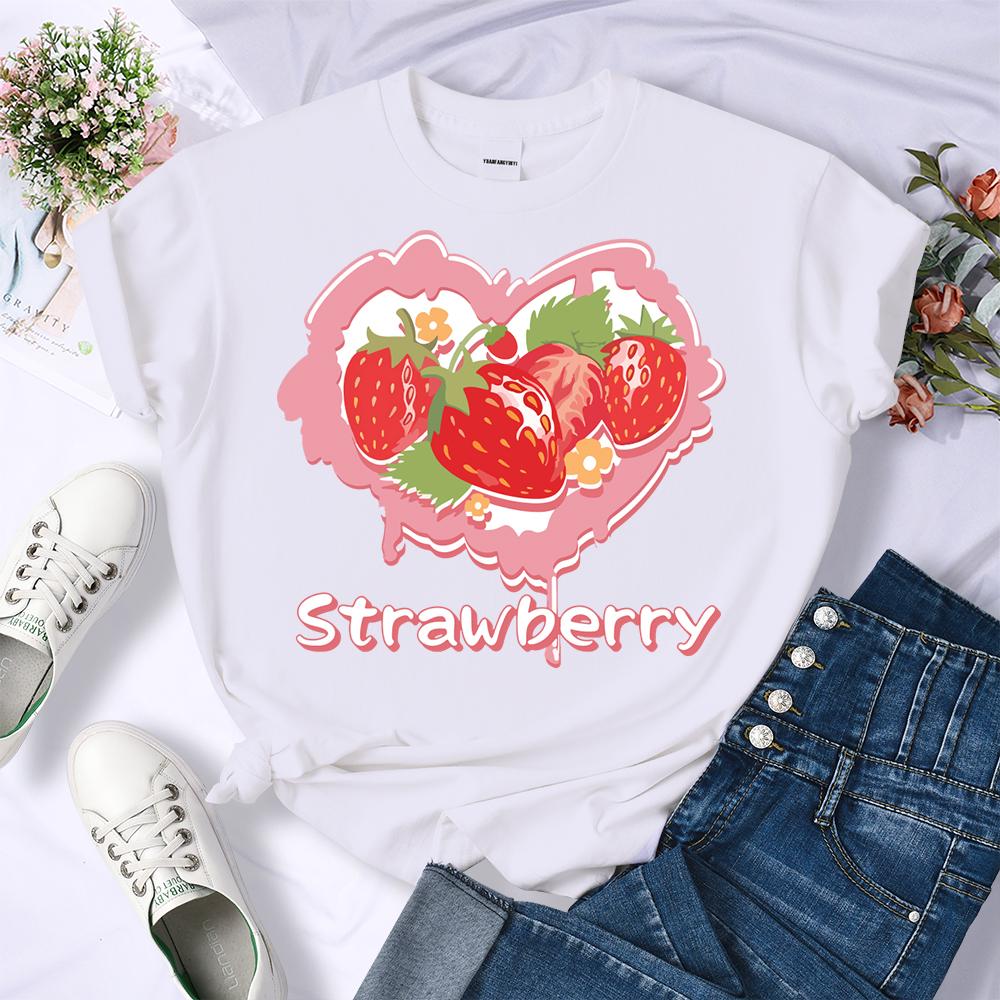 Heart Strawberry Design 3D Print Women Tee Shirt All-Match Crewneck T-Shirt Sport Summer Clothes Multicolor Soft Short Sleeve