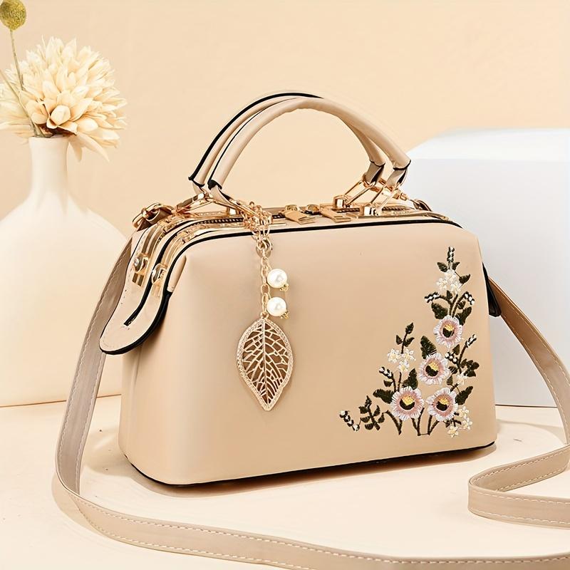 Small Elegant Floral Handbag Fashion Elegant Floral Embroidered Handbag For Women Shoulder Crossbody Bag Polyester Lined With Zipper Closure