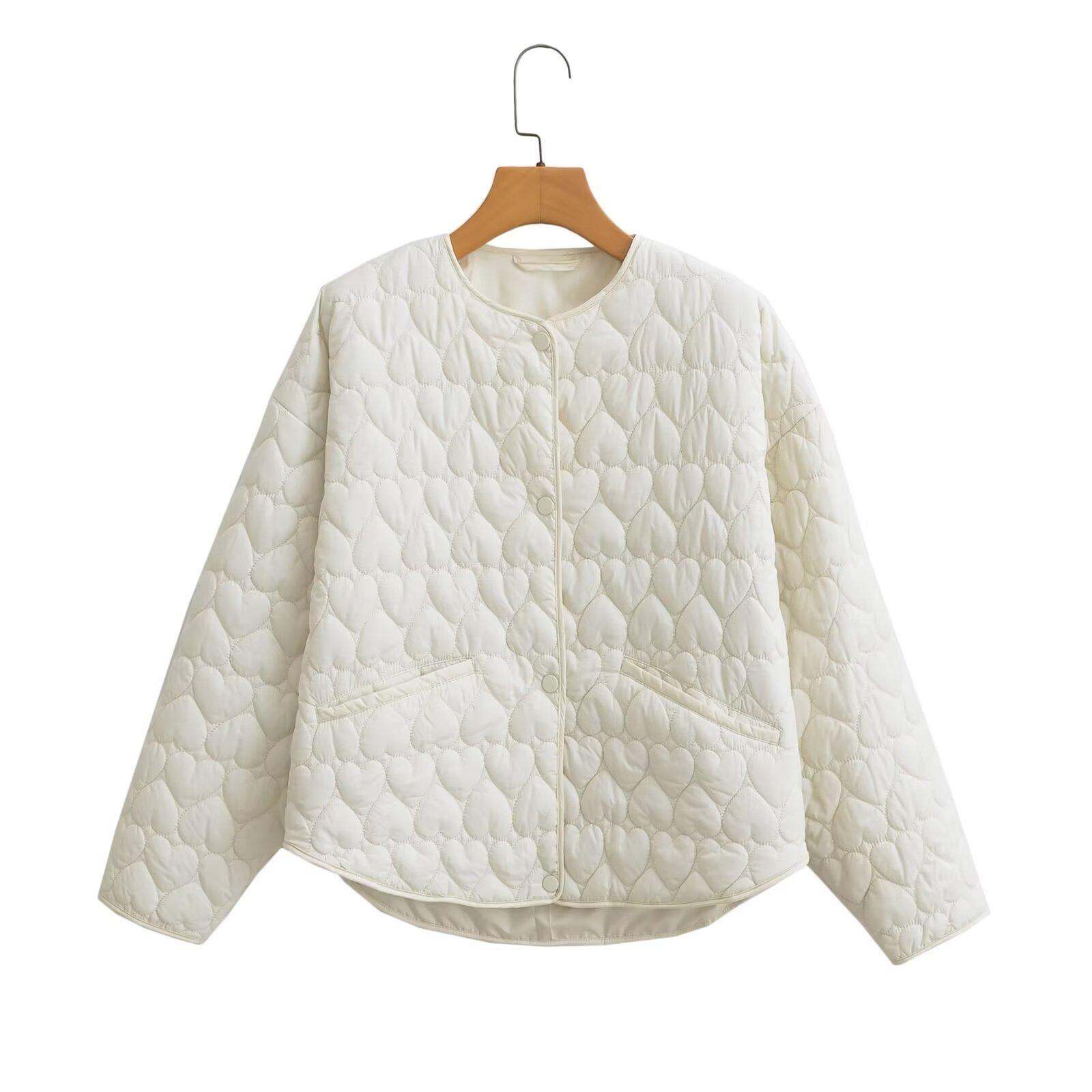 

Осень-зима стеганая куртка с сердечком, женская мода, O-образный вырез, длинный рукав, карман, универсальное пальто, большие размеры XS