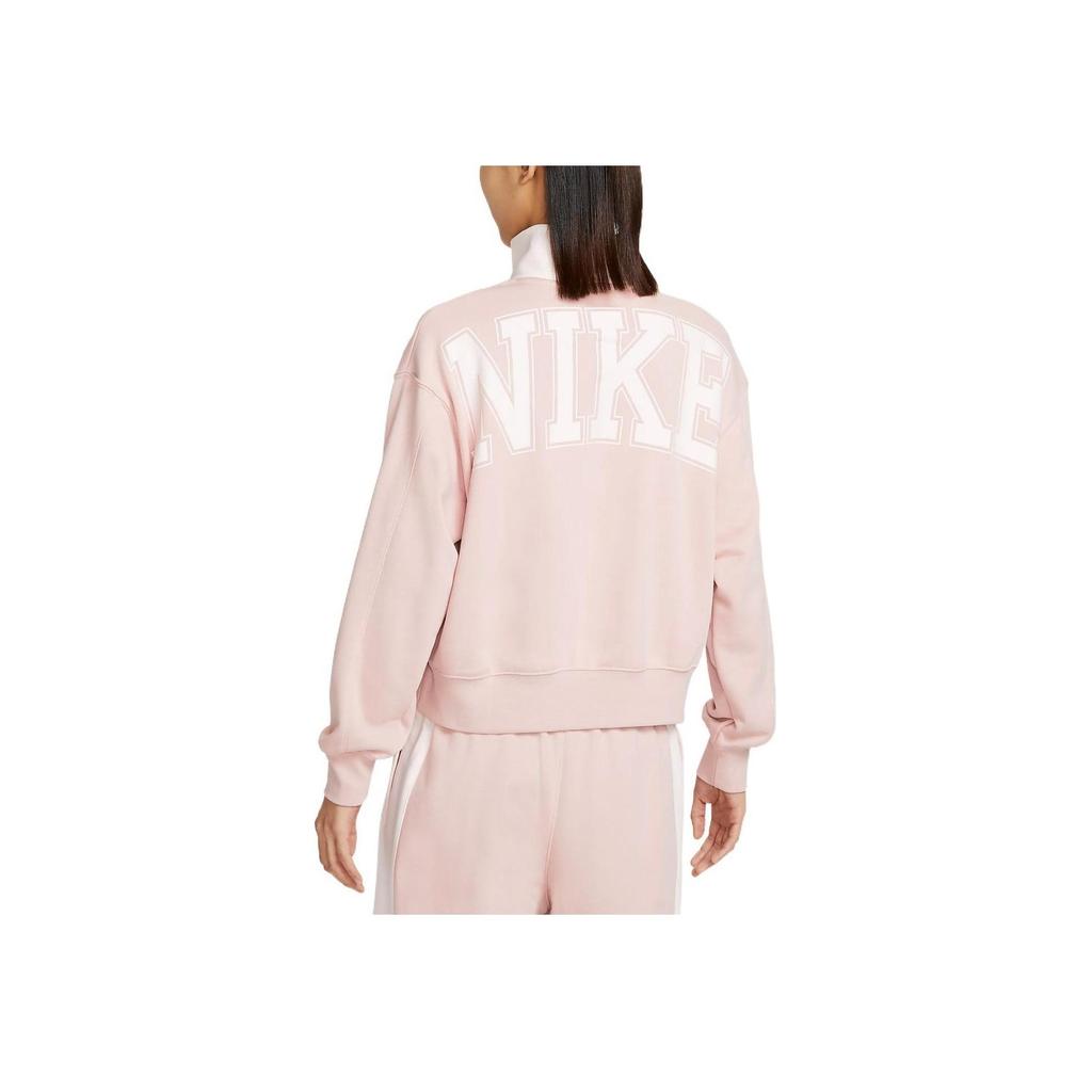 Nike Logo Print Stand Collar Half-Zip Sweatshirt Women Tops Pink DQ6944-601