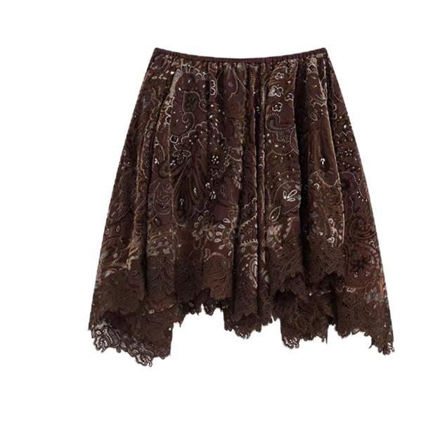 Spring 2026 Bohemian Style Irregular Flocking Jacquard Short Skirt Small