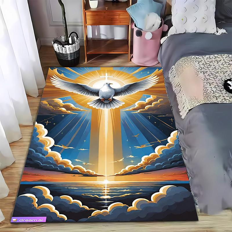 Dove and Cross Radiant Sunset Carpet Non-slip Rug Suitable for Living Room and Bedroom Sofas