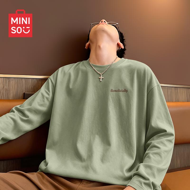 MINISO Men's American Retro Cotton Long-Sleeve T-Shirt
