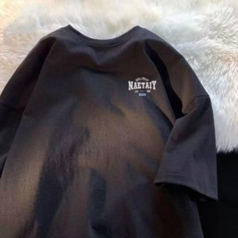 

8XL Мужской Оверсайз Модный Свободный Американский Винтаж Принт Буквы NAET Короткий Рукав Круглый Вырез Универсальный Тренд Парная одежда 4XL