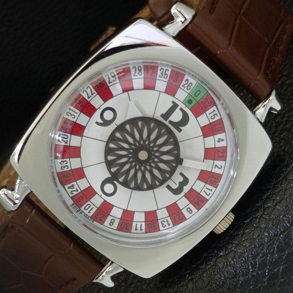 

HAND-WINDING SWISS MENS VINTAGE POKER FACE REFURBISHED WHITE WATCH a700905-5 R205a-a700905