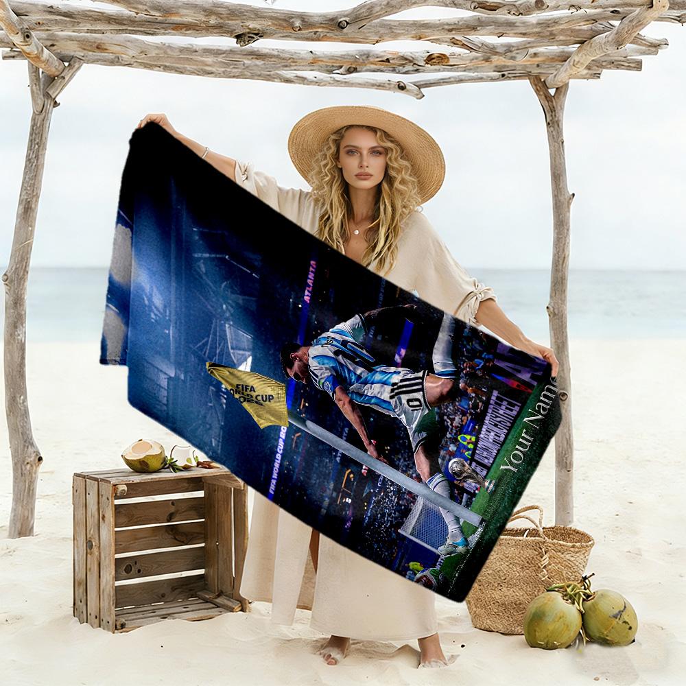 Football Messi Customizable Name Beach Towel Super Soft Microfiber Quickdry Fabric Perfect for Traveling Yoga Camping and Swimming