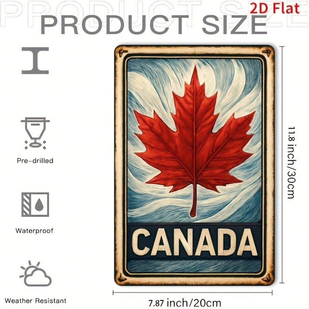 1PC Vintage Metal Wall Art Canada Maple Leaf Tin Sign Rustic Home Decor 8x12 Inch
