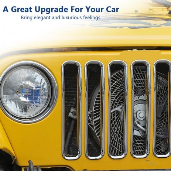 Chrome Front Grill Grille Ert Trim Decor Ring for 1997-2006 Jeep Wrangler TJ