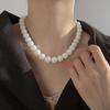 Glass imitation green agate round bead necklace female ins cold wind beaded collarbone chain niche design sense new neck chain